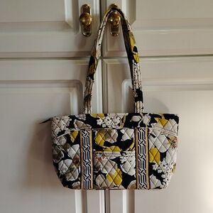 Vera Bradley Quilted Shoulder Bag - Black, Yellow, White Floral